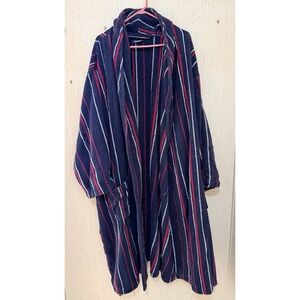 KingSize Mens Navy Red Striped Bathrobe  Size 7X / 8X Cotton Cozy Comfy Lounge